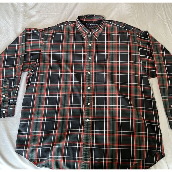 Polo Ralph Lauren Blake Shirt Mens 2XL Red Green Black Plaid Oxford Button Down - Picture 4 of 16
